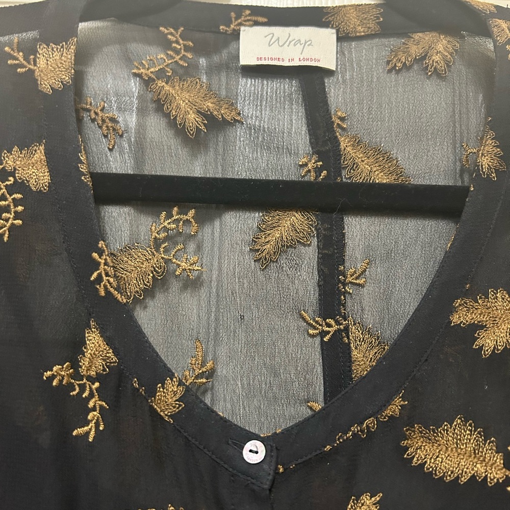 Wrap London Black Dress with Gold Leaf Pattern - Picture 3 of 9